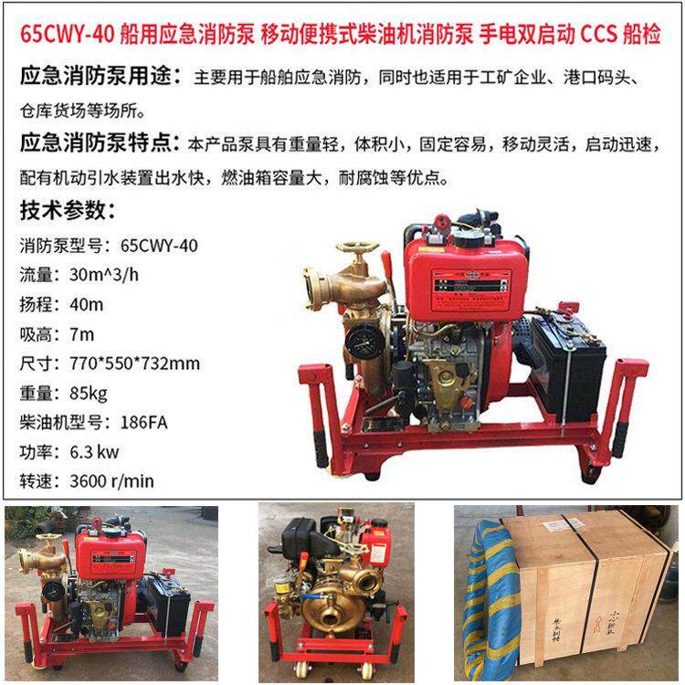 65CWY-40移动式应急消防泵 手/电启动 船用柴油机消防泵 CCS船检