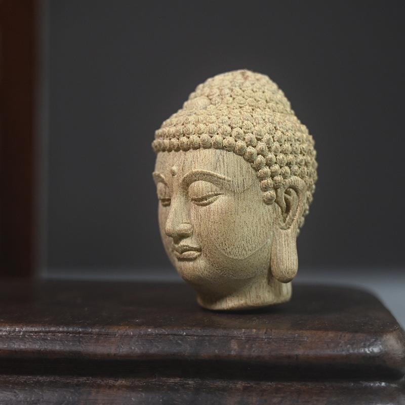 金丝楠木佛头摆件新中式慈悲佛头禅意摆件茶室文艺装饰品佛头