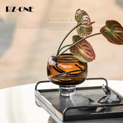 Rzone轻奢风ing高档玻璃花瓶轻奢客厅鲜花干花插花器软装饰品摆件
