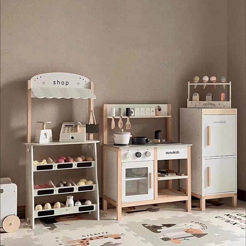 nunukids北欧风儿童仿真玩具大冰箱厨房过家家木质角色扮演游戏