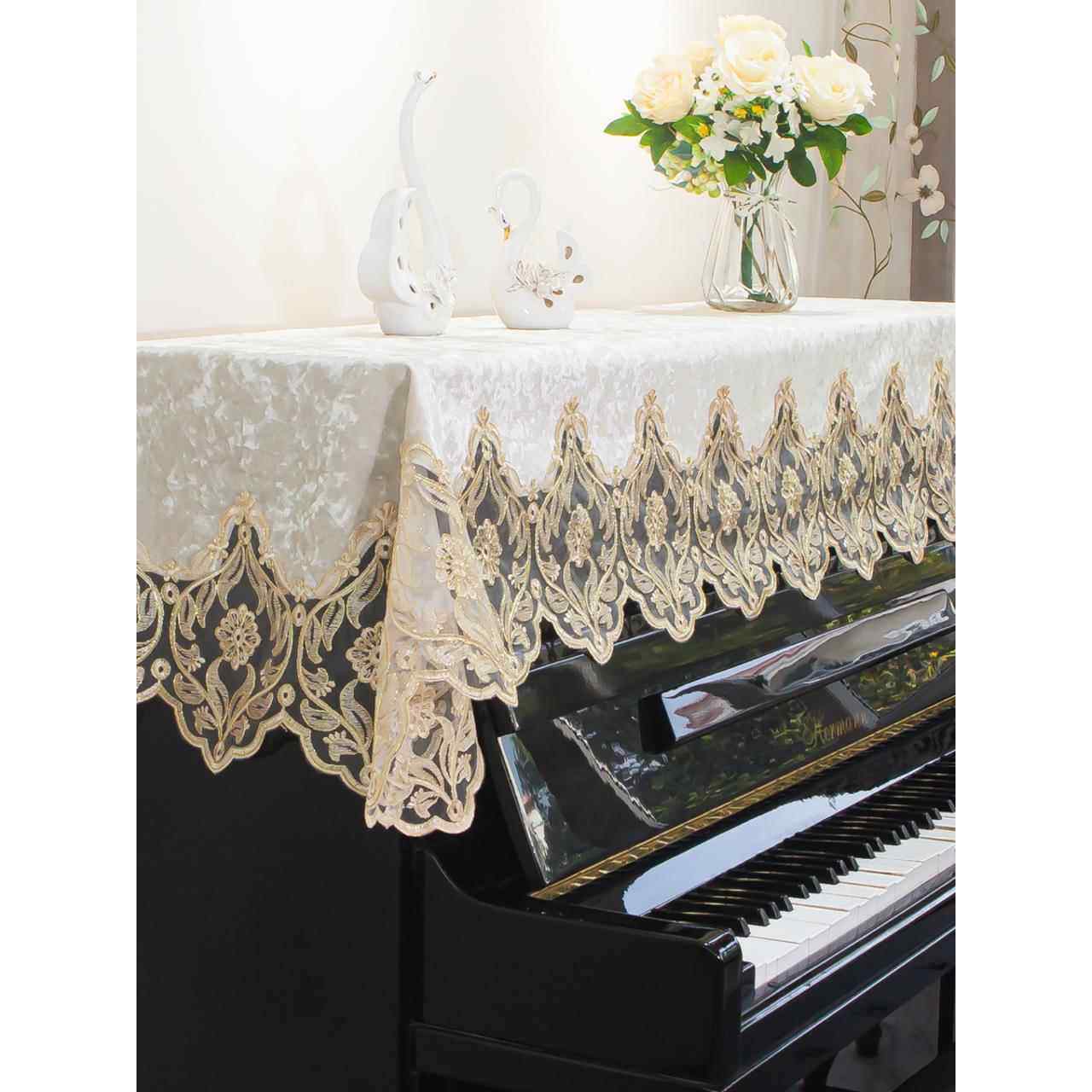 钢琴罩轻奢高档半罩欧式蕾丝钢琴巾盖巾电钢琴套防尘桌布全罩盖布