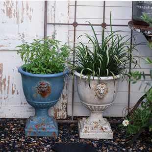陌上花舍ing经典复古做旧奖杯花盆狮子头动物户外花园装饰摆件