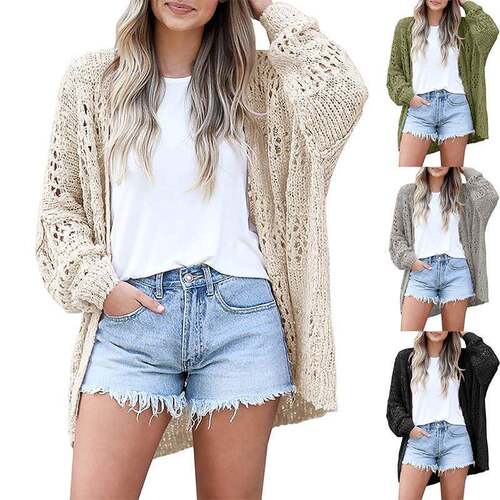 Womens Crochet Cardigan Sweater Kimonos Solid Color