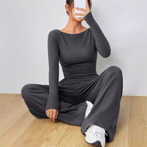 Women Color Casual Sleeve Irregular Hem Drawstring Leg Pants