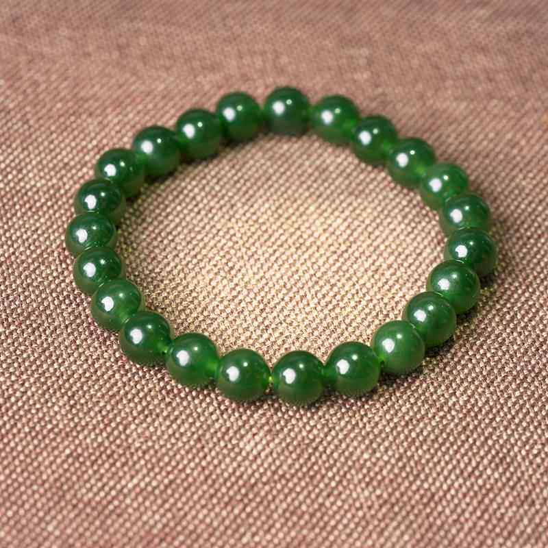 和田玉籽料碧玉圆珠8m手串女款天然玉石玉器手链菠菜绿无黑点珠串