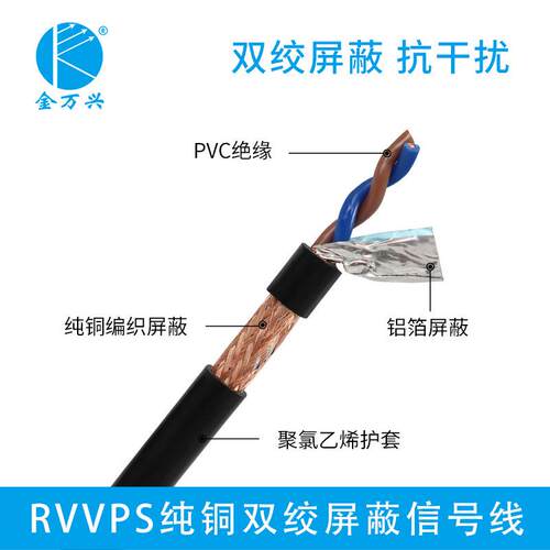 RVVPS 1*2*0.5平方对绞屏蔽线2芯铜芯控制信号双屏蔽软护套电缆