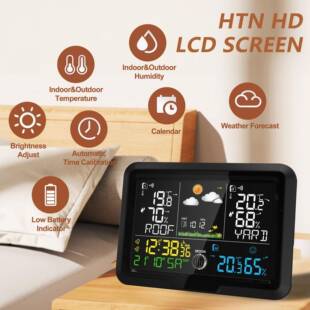 新款 气V一A彩屏象钟拖二5087VA能室内外温湿度计多功天气预测无线