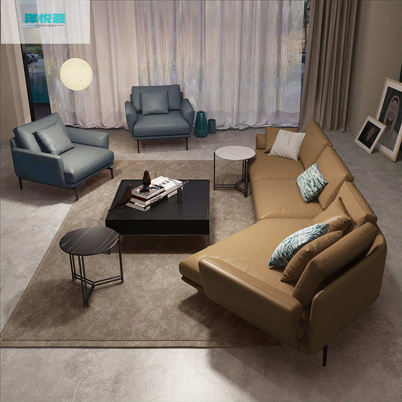 北欧轻奢时尚沙发组合大小户型客厅现代小户型皮质L型家具沙发