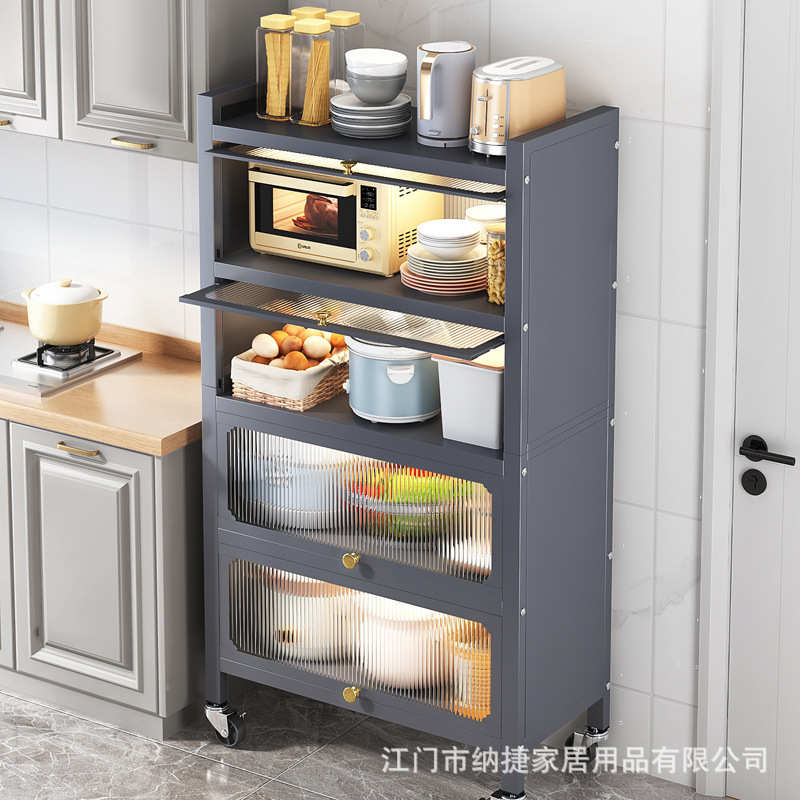 带柜门厨房置物架落地多层储物柜多功能微波炉锅烤箱橱柜收纳架子