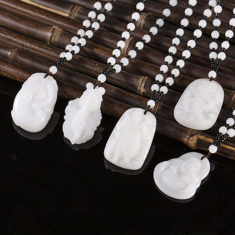 吊坠白玉寺庙玉石饰品如意佛寺玉观音玻璃项链关公龙牌仿礼物观音