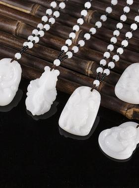 白玉白玉吊坠礼物玻璃观音吊坠