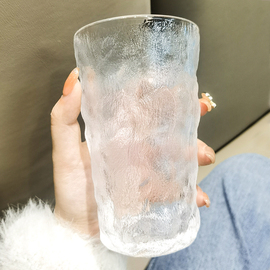 冰川纹玻璃杯磨砂ins风家用水杯女牛奶咖啡杯啤酒杯果汁喝水杯子