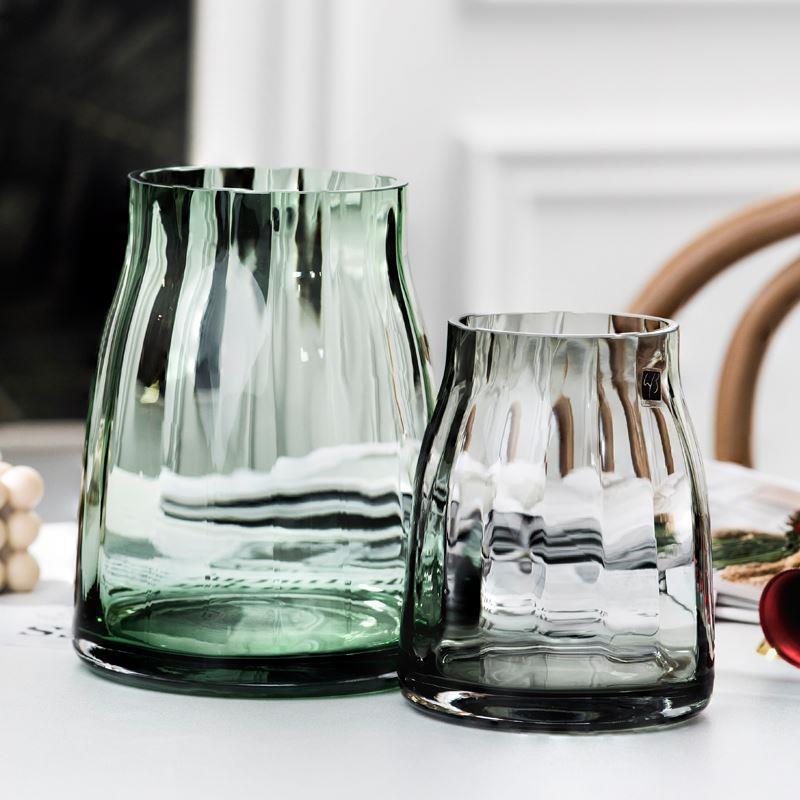 北欧轻奢条纹玻璃花瓶简约束口花器客厅餐桌鲜花插花瓶装饰品摆件