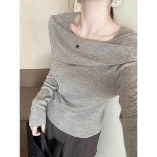 法式温柔气质修身一字领斜肩毛衣打底衫女春秋时尚内搭显瘦0105w