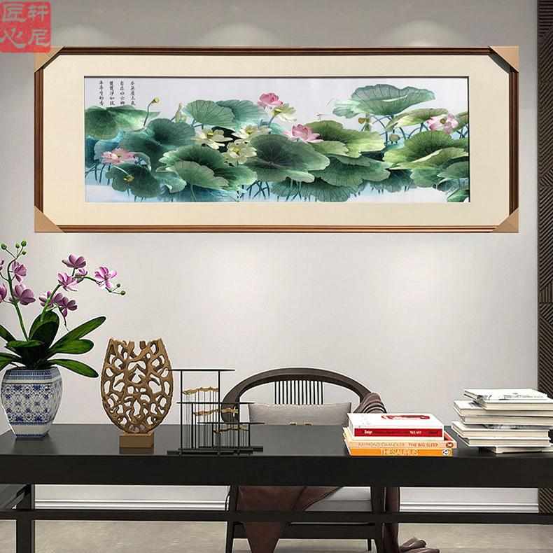 纯手工苏绣刺绣百年好荷花客厅沙发背景墙装饰挂画刺绣苏绣荷花图片