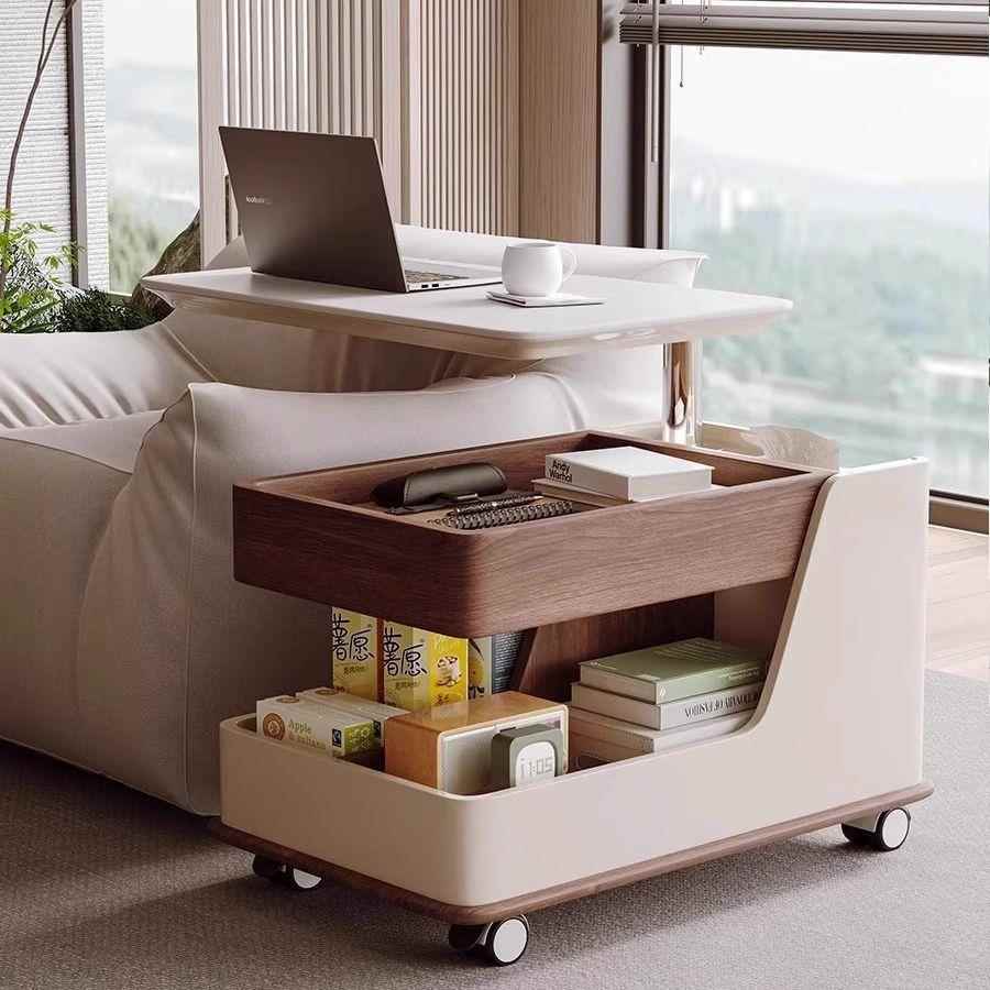 高档可升板升降岩桌面柜边几客厅沙发边可移动推车多功能可移动降