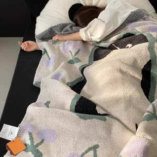 软糯时髦多功能针织半边绒毛毯可爱卡通沙发休闲绒毯披肩盖毯子