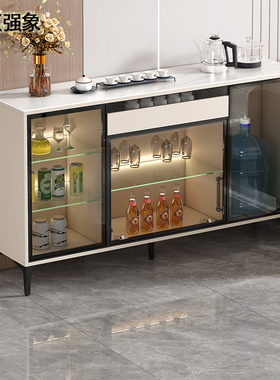 客厅茶水柜烧水壶一体边几沙发旁玻璃门酒柜岩板餐边柜小户型J39