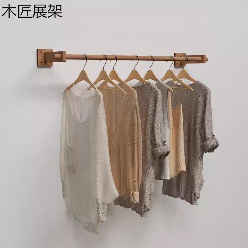 复古服装架服装店衣架展示架陈列架上墙侧挂做旧实木壁挂衣架