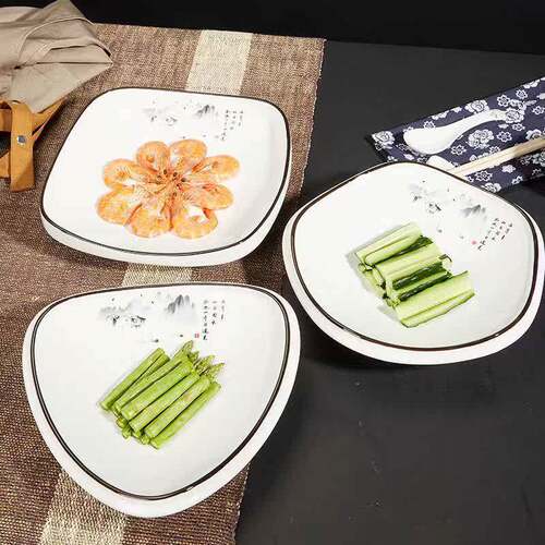 手绘中式风陶瓷盘子酒店餐具上汤菜炒盘子子 湘菜馆异形厚边盘