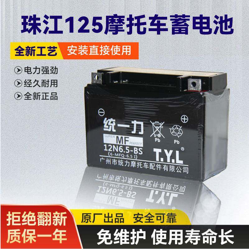 统一力机车电池12v6.5a蓄电池宗申珠江豪江CG125专用电瓶干 干电