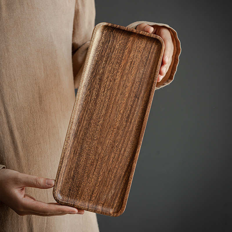 简云胡桃木托盘实木长方形家用放水杯子茶杯盘子日式木质干泡茶盘