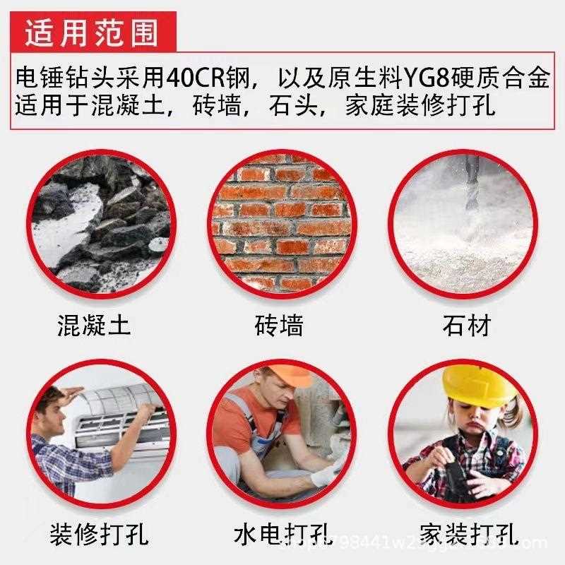 新款直销精品加长方柄四坑电锤钻头混泥土红钻头开孔圆柄冲击钻加图片
