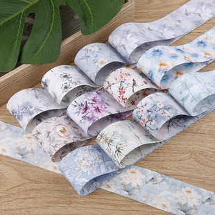 國(guó)風(fēng)花朵印刷絲帶紡織手工diy蝴蝶結(jié)頭飾發(fā)夾服飾織帶輔料