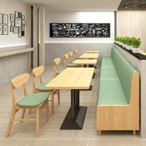 奶茶店咖啡厅桌椅组合小吃汉堡店面馆快餐店饭店靠墙沙发卡座实木