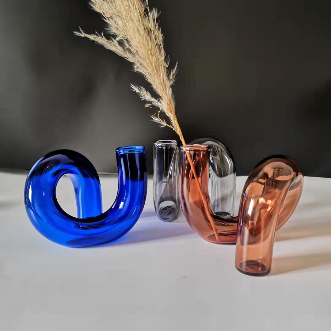 创意玻璃花瓶不规则异形花瓶ins风彩色花瓶摆件插花烛台客厅艺术