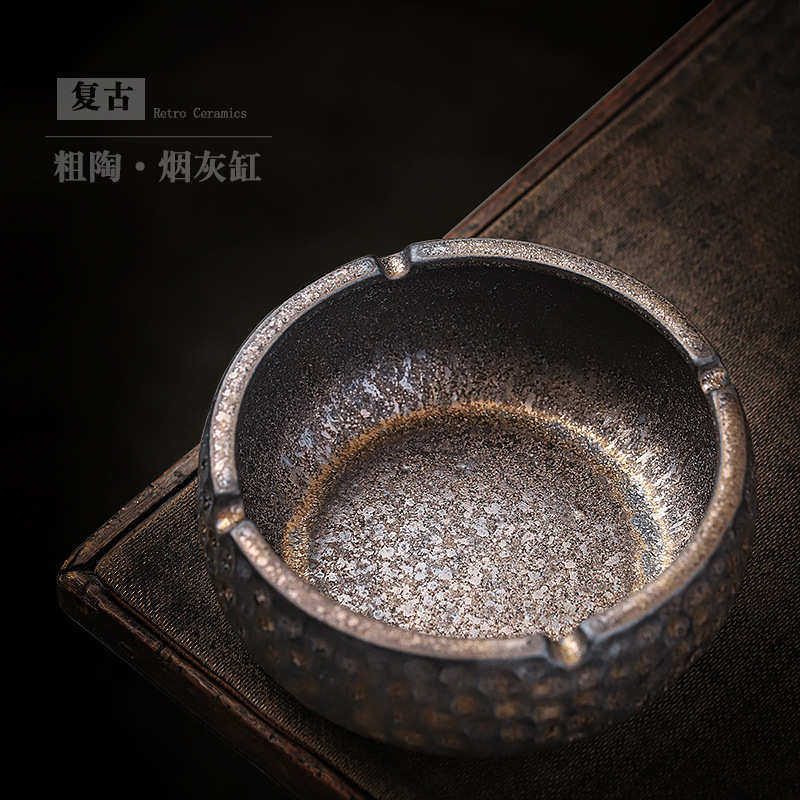 复古粗陶鎏金烟灰缸陶瓷大号复古创意茶道配件日式个性家用客厅,节庆用品/礼品,时尚烟灰缸,淘宝优惠券,粉丝福利购,淘宝优惠卷