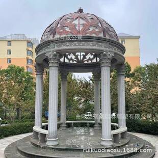 欧式石亭子雕塑六角石材装饰凉亭汉白玉花岗岩别墅庭院