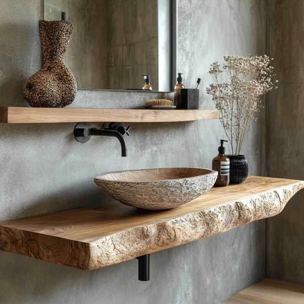 侘寂风原木挂墙浴室柜洗手台洗脸盆创意实木洗漱台民宿壁挂式台面,家装主材,台上盆,淘宝优惠券,粉丝福利购,淘宝优惠卷