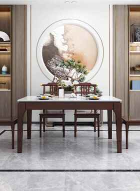 FS-THS65新中式实木-餐桌中简约式长方形人岩板餐桌椅组合46小户