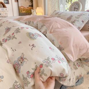 INS风全棉学生宿舍单人床上三件套卡通被套四件式 床品 床组床笠款