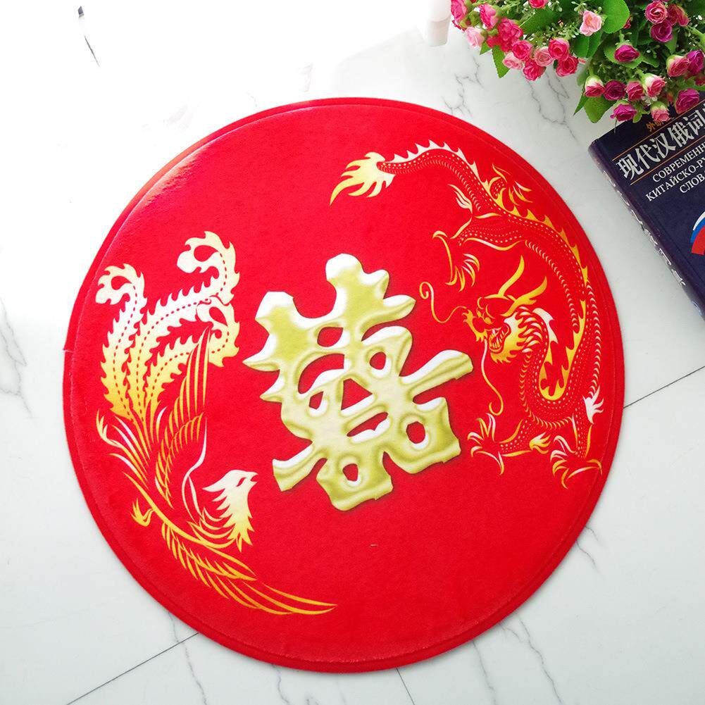圆形婚房装饰大红地毯地垫 喜庆双喜字卧室婚礼庆典地毯 婚庆用品