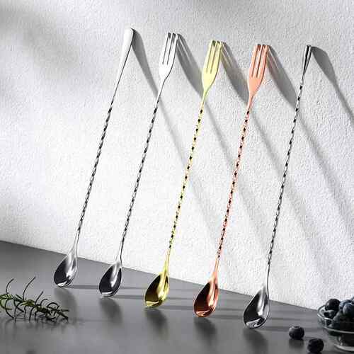 不锈钢吧勺长巴勺双头长柄咖啡搅拌棒调酒奶茶店罐罐烤奶工具勺子