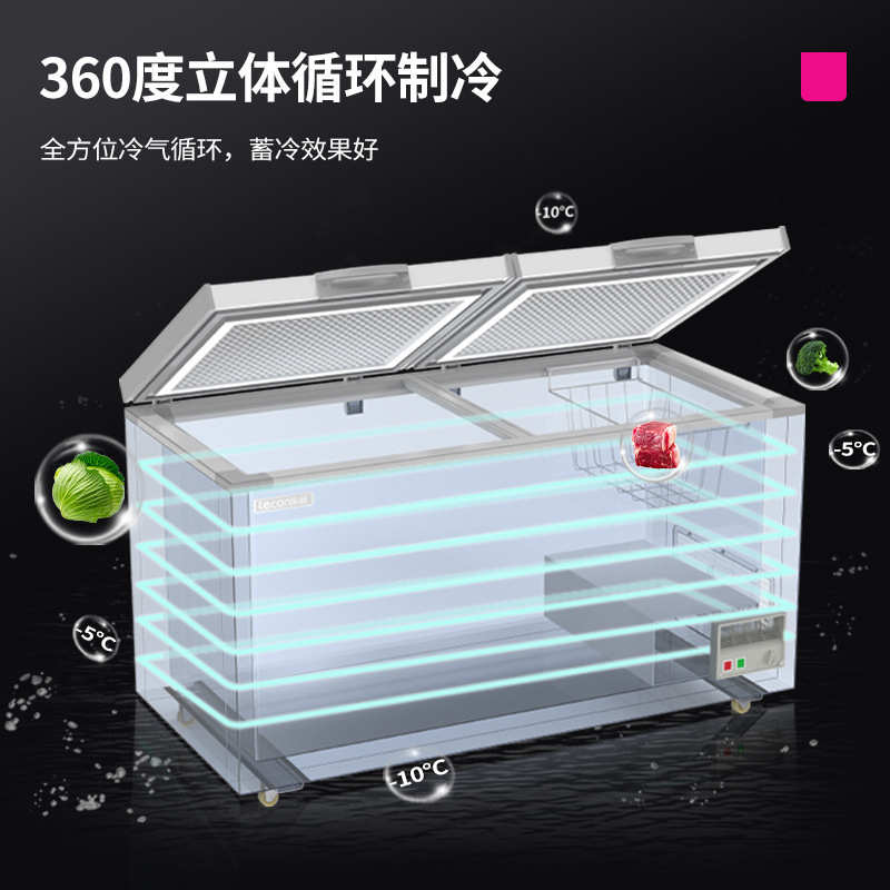 商用大容量卧式冰柜冰箱家用冷藏柜保鲜冷冻柜全铜管商用卧式速冻