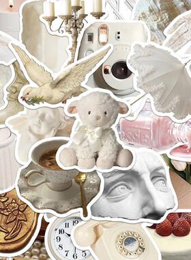 50张白色温柔ins风贴纸简约美式手机壳笔记本电脑装饰防水贴纸diy