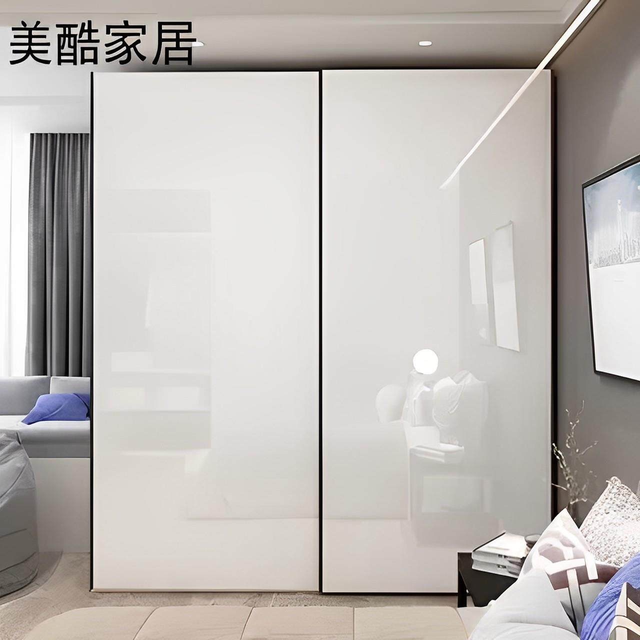 烤漆推拉门衣柜移门简约现代亮光白色趟门轻奢整体大衣橱卧室定制