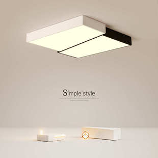 现代简约方形极灯客厅房间灯黑白卧室主简书房led灯具吸顶灯北欧