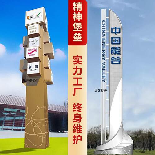 地产精神堡垒小区标识标牌社区立牌发光字镀锌板导视导向立式