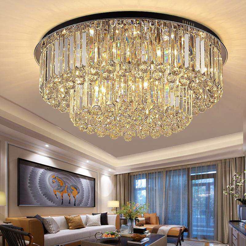 后现代轻奢水晶客厅灯现代简约圆形吸顶灯家用温馨大气LED餐厅灯