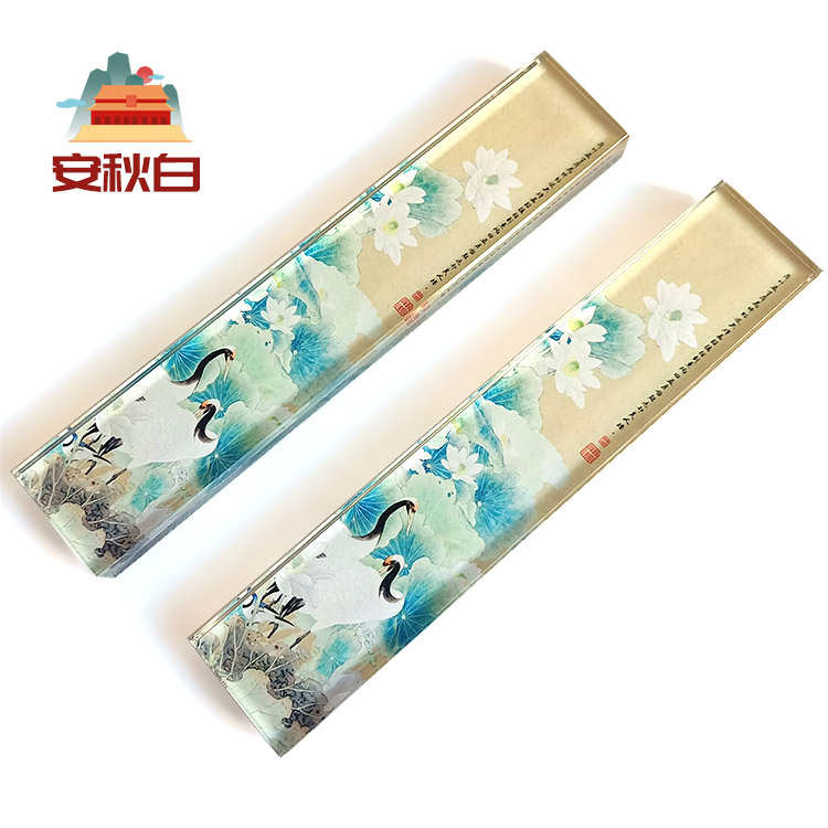 荷花图国画 书法 水晶 宣纸 压纸 文化用品 镇纸 镇尺 文房四宝