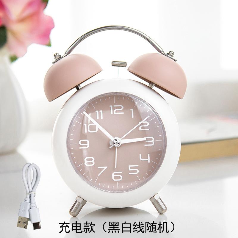 强力唤醒充电闹钟简约学生儿童机械金属打铃闹钟静音夜灯卧室钟表