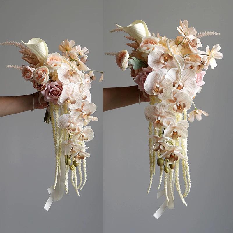 手捧花假花花瀑布水滴款新娘花束结摄影婚仿真家居放IBF台面摆桃