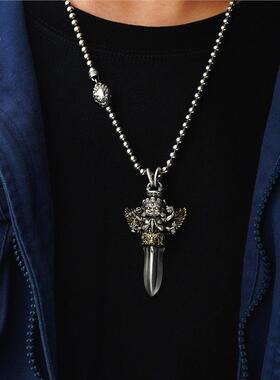 2026钛银国风潮流藏传文玩配饰普巴金刚橛吊坠项链三头六臂金刚杵