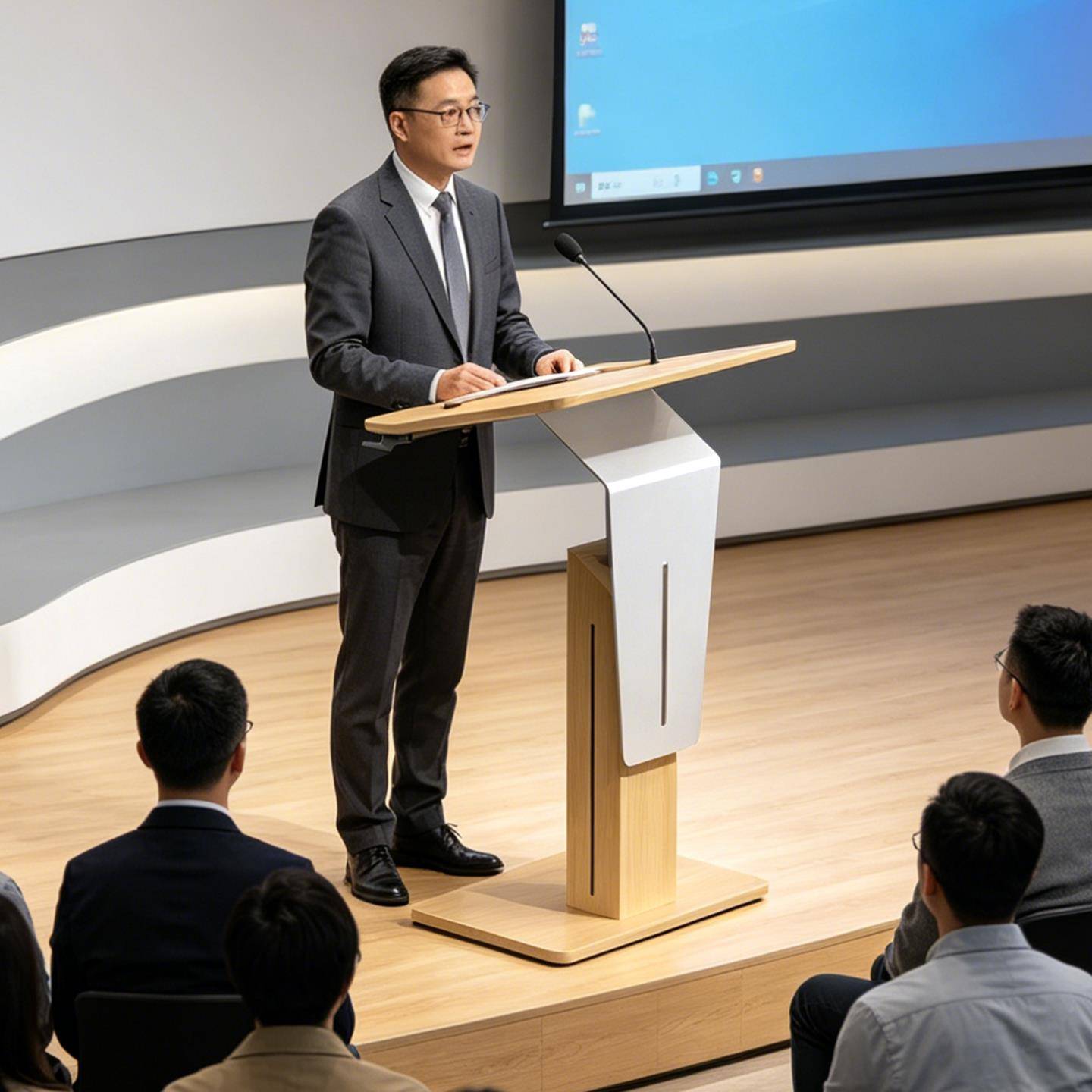 智能可升降讲台桌店门口迎宾发言主席台会议室培训演讲咨询小讲台图片