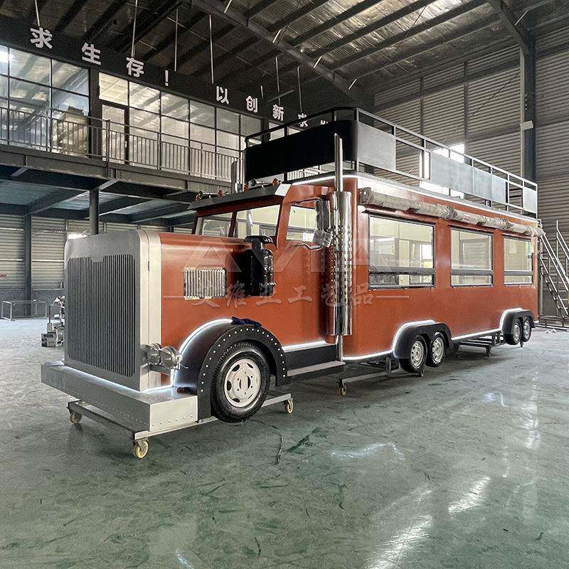 复古双层露天大巴士餐车饮品奶茶咖啡移动多功能景区露营售卖货车
