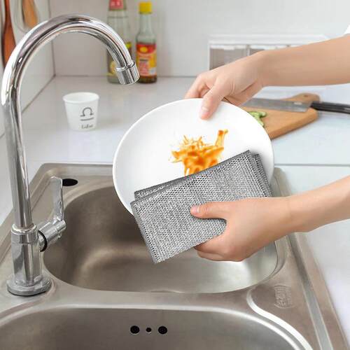Silver-threaded cleaning cloth for daily use, thickened grid